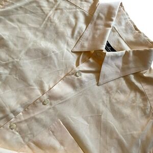 Corneliani Men's Dress‎ Shirt Peach Yellow Microcheck Button Front Shirt Large